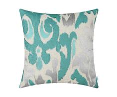 CaliTime Kissenbezüge Kissenhülle High Class Dekokissenbezug Fall für Couch Sofa Home Decoration Vintage Ikat Stil Applique Bestickt 50cm x 50cm Teal Silver