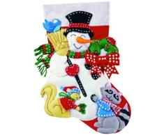 Design Works Kreuzstichvorlage, Weihnachtsstrumpf, Schneemann mit Tieren, Filz, Mehrfarbig