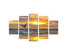 HappyHouseArt Hot Sale 5 Stück Seagull Ölgemälde Art Wand Home Dekoration Sunrise Seascape Leinwand Gemälde für Wohnzimmer No Frame