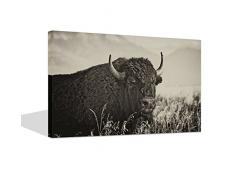 Live Art Decor – Vintage Art Wand gerahmt hautnah von Wild American Buffalo Bison in Field von hohen Gras Sepia Fotografie Kunstdruck auf Leinwand Malerei für Home Decor gespannt und fertig zum Aufhängen