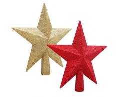 Elcoho 2 Stück Glitzer Stern Christbaumspitze bruchsicher glitzernd Weihnachtsbaum Baumspitze für Weihnachtsbaum-Dekoration, 2 Farben 8 Inches goldfarben/Rot