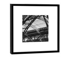 COGNOSCO Fotografie im Holzrahmen: Hauptbahnhof Fotodruck-Format 27 x 27 cm-Rahmenfarbe Hochwertiges Wandbild, Geschenkidee oder Souvenir aus Leipzig, Holz, Schwarz-Weiß, Rahmen