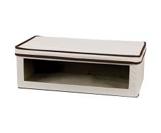 Household Essentials Aufbewahrungsbox mit Sichtfenster, natürliches Leinen, brauner Rand, Baumwollmischung, elfenbeinfarben, Large