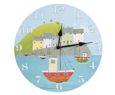 Puckator CKP38 Wanduhr mit Motiv Fischerboot im Hafen, von Jan Pashley