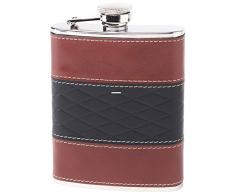 Herbertz 545120 Taschenflasche Edelstahl mit braun-schwarzem Lederbezug Taschenflasche-Edelstahl-177 ml Rautenmuster-gesicherster Verschluss, Mehrfarbig