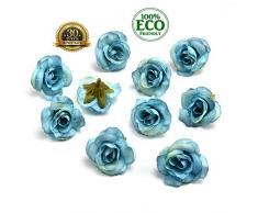 fake flowers heads Künstliche Blumen, Kleine Teeknospe, Kunstblumen, Seide, Dekoration, Blumenkopf, DIY Zubehör, 30 Stück blau