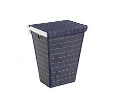 Wenko 22102100 Wäschetruhe Bamboo Dunkelblau - konischer Wäschekorb, mit Wäschesack, Bambus, 45 x 60 x 33 cm