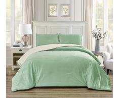 GrandLinen Schmusetuch Set aus Micromink Samt mit ultraweicher Sherpa-Borrego-Rückseite, Salbeigrün Warme schwere Bettwäsche Twin graugrün
