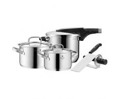 WMF Gourmet Plus Topfset, 5-teilig, mit Metalldeckel, Kochtopf, Schnellkochtopf, Chin. Hackmesser, Messerschärfer, Cromargan Edelstahl mattiert, induktionsgeeignet, spülmaschinengeeignet