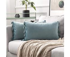 MIULEE Kissenhülle für Sofas, Bett, Samt, weich, dekorativ, mit Quasten, Fransen, Boho, 2 Stück 12x20 lichtgrün