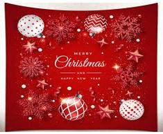 Becan Wandteppich mit Weihnachtsmotiven, Weihnachtsbaum, Schnee und Feuerwerk, Milchseide, Tischdecke, Wohnzimmer, Schlafzimmer, Schlafsaal Deko, 152,4 x 124,1 cm, Polyester-Mischgewebe, Red Balls 1, 60X51 Inch