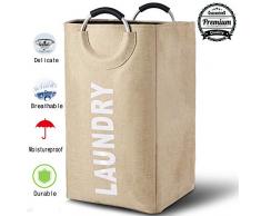 Goodtime 1989 Wäschesammler, großer Wäschekorb, XL Wäschesammler, hoher Wäschekorb faltbar, Wäschekorb mit Griffen beige