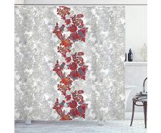 Duschvorhang mit Blumenmuster von ambesonne, romantisch, Boho Stil Narzissen Magic Magnolia Rose Vibrant Muster Print, Stoff Badezimmer Decor Set mit Haken, 213,4 cm Extra Lang, Orange Rot Cadet blau