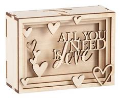 Rayher 62923505 DIY Geldgeschenk Verpackung Love für Hochzeit, 3D Geschenkbox aus Holz zum Gestalten, 14-teilig, 11,5x8,5x5 cm