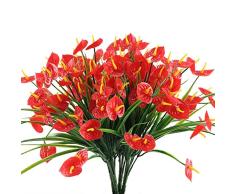 Nahuaa Künstliche Anthurium-Blumen, künstliche Pflanzen, künstlicher Kunststoff, Weizen, Gras, Sträucher, Tischdekoration, Arrangements, Zuhause, Küche, Büro, Innen- und Außenbereich, Frühlingsdekoration, Rot, 4 Stück
