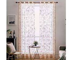 Miulee 2 Panels Blätter bestickt durchscheinend Fenster Gardinen Schöne Eleganz Ösen Fenster Voile Panels/Drape/Treatment für Schlafzimmer Wohnzimmer, Polyester-Mischgewebe, Feather Blue Sheer, 54W x 96L