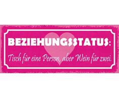 Schatzmix Spruch Beziehungsstatus: Tisch für eine Person, Aber Wein für Zwei. Metallschild 27x10 Deko tin Sign Blechschild, Blech, Mehrfarbig, 27x10 cm