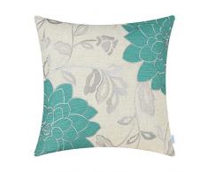 CaliTime Kissenbezüge Kissenhülle Hochwertiger Dekokissenbezug für das Sofa auf der Couch Dekoration Vintage Dahlia Floral Applique Bestickt 50cm x 50cm Petrol/Silber
