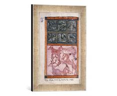 Gerahmtes Bild von armenisch Buchmalerei Die Erschaffung der Tiere, Kunstdruck im hochwertigen handgefertigten Bilder-Rahmen, 30x40 cm, Silber Raya