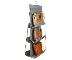 Szxc Hängende mittelgroße Handtaschen-Organizer – mit doppelseitigen, 6 durchsichtigen Taschen (10 L x 12 B x H) – Schrank Kleiderschrank Aufbewahrung Organisation grau