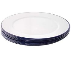 Granite Ware F0312DS-1 Casual Living 32,5 cm Platzteller, Porzellan, emaillierter Stahl, 8 Stück, Weiß/Blau