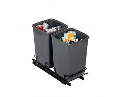 Addis Mülleimer, 2 x 10 l, aus 100% recyceltem Kunststoff, Hellgrau, 20 l