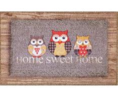 oKu-Tex Fußmatte | Schmutzfangmatte | Deco-Soft Entrance| Home Sweet Home Eulen | Aufdruck | für innen | Eingangsbereich / Haustür / Treppenhaus | rutschfest | 50x80 cm