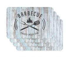 Venilia Tischset Platzset für Esszimmer BBQ Californian Surfer Sytle Perfectly Grilled Steak, 4er Set abwischbar Polypropylen, lebensmittelecht 45 x 30 cm, 4 Stück, 59092