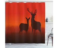 Jagd Decor Vorhang für die Dusche von ambesonne, Silhouette Beispiel ein Reh und Doe auf Wiese Herbst Saison Skyline, Stoff Badezimmer Decor Set mit Haken, multicolor, Textil, Multi 1, 69W x 70L
