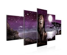 Bilder Afrika Löwe Wandbild 200 x 100 cm Vlies - Leinwand Bild XXL Format Wandbilder Wohnzimmer Wohnung Deko Kunstdrucke Violett 5 Teilig - MADE IN GERMANY - Fertig zum Aufhängen 022951b
