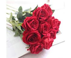 Louiesya Künstliche Blumen 6 of Fake Rose Flower Bouquet Floral Pflanzen Decor für Zuhause Garten Hochzeit Party Decor Dekoration Rot