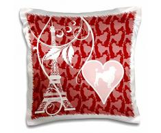 3dRose PC 220331 _ 1 Paris Pudel und Eiffelturm Design in rosa rot und weiß Kissen Fall, 40,6 x 40,6 cm