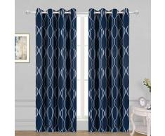 WONTEX Geometrische Spalier Bedruckte Thermo-Vorhänge Verdunkelungsvorhänge Ösenraum Verdunkelungsvorhänge für Wohnzimmer und Schlafzimmer 52 x 72 inch Navy