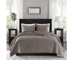 Madison Park Harper Samt Full/Queen Size Steppbettwäsche-Set – Taupe, Geometrisch – 3-teilig Bettwäsche Steppdecke Überwurf – Samt mit 90% Baumwolle Füllung Bettdecke Steppdecke