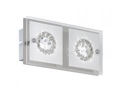 WOFI Wandleuchte, 2-flammig Reims 2 x LED / 4 W, 12 x 7 x 24 cm, 3000 k, 320 lm, Energieeffizenzklasse A+ Glas weià mit Klarrand mit Glasapplikationen inklusive Schalter, chrom 4272.02.01.0000
