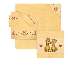 Dyckhoff Handtuch Set Bobo mit Giraffen und Herzen, Gelb, 27 x 25 x 8 cm, 4-teilig