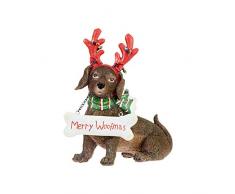 Raz Weihnachtsfigur Dackel mit Geweih, naturbraun, 8 x 8 cm