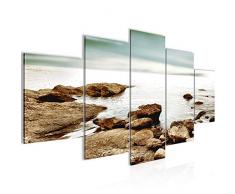 Bilder Strand Landschaft Wandbild 200 x 100 cm Vlies - Leinwand Bild XXL Format Wandbilder Wohnzimmer Wohnung Deko Kunstdrucke Braun 5 Teilig - MADE IN GERMANY - Fertig zum Aufhängen 610251a
