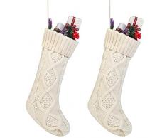 Aivanart gestrickte Weihnachtsstrümpfe, 4er-Pack, 45,7 cm, groß, rustikal, cremefarben, Rot, Dekoration, Hirsch, Vintage-Strümpfe für Party, Urlaub One Size 2er-Set