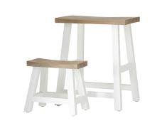WHW Whole House Worlds Sitzhocker, 2-teiliges Set, rustikales Nussbraun, lackiertes weißes A-Rahmen, 48,3 cm und 27,9 cm hoch