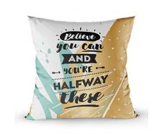 Groootey 16 x 16 Kissenbezüge, quadratischer Kissenbezug mit Reißverschluss, Couch-Dekor, Believe You Can Are There, inspirierendes Zitat, Motivation, Typographie, Postereinladung, Grußkissen Garten 18X18 Multi 1