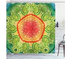 Indien Vorhang für die Dusche von ambesonne, Spitzen-Mandala Tie Dye Design Blume Kinder Kids Zeitraum inspiriert Bild, Stoff Badezimmer Decor Set mit Haken, blau rot gelb und grün, Textil, Multi 1, 69W x 70L