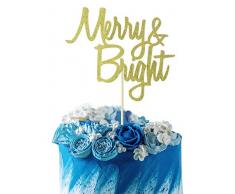 GrantParty Gold Merry & Bright Christmas Cake Topper – Holiday Santa and Rentier Kuchen-Dekorationen – Happy New Year, Hello 2020 Schild (Gold Merry)