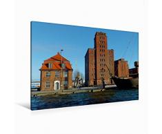 CALVENDO Premium Textil-Leinwand 120 cm x 80 cm quer Alter Hafen Wismar | Wandbild, Bild auf Keilrahmen, Fertigbild auf echter Leinwand, Leinwanddruck: Baumhaus mit Hafenspeicher Orte Orte