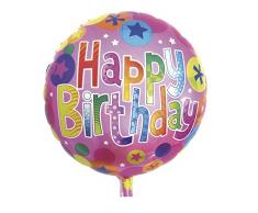Rayher 87014000 Folienballon Happy Birthday, 46cm Ø, Bunter Xxl Partyballon für Geburststage, für Luft- und Heliumfüllung geeignet