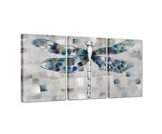 ZingArts 3-teiliges Leinwandbild mit blauer Libelle, abstrakter Insektenkunst auf Leinwand, Giclée-Druck, Galeriepapier für Schlafzimmer Klassenzimmer Garten Haus Dekoration, Geschenk fertig zum Aufhängen, 40,6 x 61 cm, 3 Stück