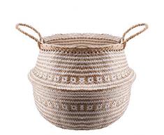 Braided crown Geflochtene Krone aus natürlichem Plüsch gewebtem Seegras für Bauch, Wäsche, Picknick, Blumentopf, Strandtasche Extra Large Natural & White Criss Cross Pattern