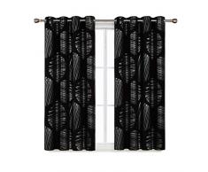 Deconovo Vorhänge mit Ring-Oberteil, Heimdekoration, mit Kreismuster, Bedruckt, thermische Isolierung, für Schlafzimmer, Schwarz, 117 x 137 cm