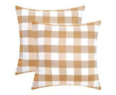 Sunfay 2 Stück Dekorative Weiche Polyester Überwurfkissenbezüge Set Karo Plaids Überwurf Sofa Couch Schlafzimmer 18 x 18 Zoll 45 x 45 cm Modern 18x18 Mokka