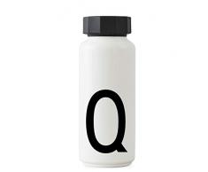Design Buchstaben personalisierbare weiße Thermo-Edelstahlflasche für heiße und kalte Getränke, isolierte Trinkflasche für unterwegs, für Arbeit, Schule, Sport und Fitnessstudio – Q
